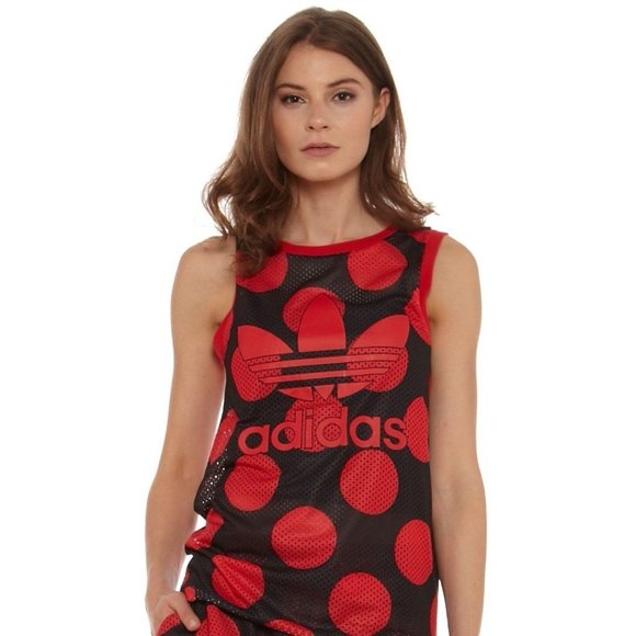 PHARRELL WILLIAMS X ADIDAS AI0784 Dear Baes BASKETBALL Tank Polka Red Black (S) - Picture 3 of 9